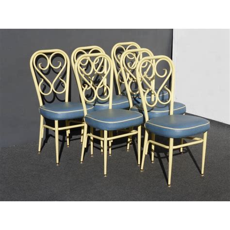 Outdoors are becoming increasingly popular. Set of Six Mid Century Modern Yellow & Blue Metal Bistro ...