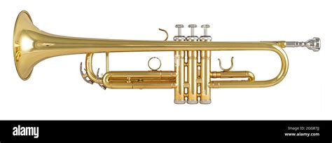 Golden Shiny Metallic Brass Trumpet Music Instrument Isolated On White