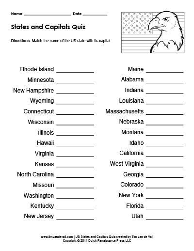 States And Capitals Worksheet