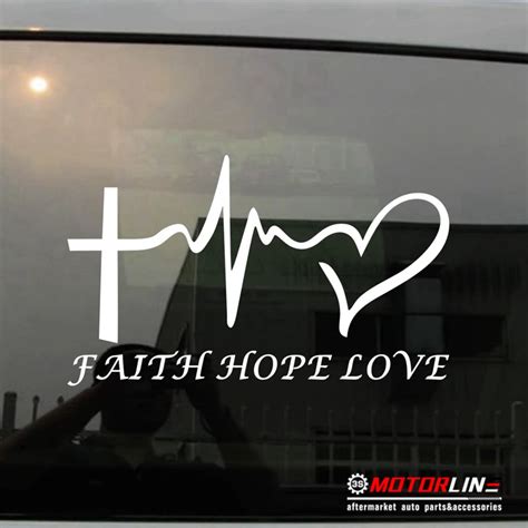 Faith Hope Love Decal Sticker Cross Heart Heatbeat Car Vinyl Pick Color