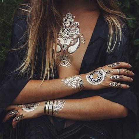 gold black and silver henna temporary tattoos henna flash tattoo metal tattoo henna tattoo diy