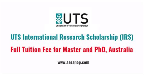 The scholarships are 50 percent grant and 50 percent loan. UTS International Research Scholarship for Master and PhD ...