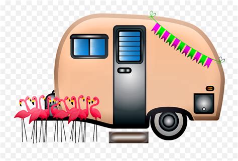 Caravan Travel Trailer Flamingos Caravan Emojitravel Trailer Emoji