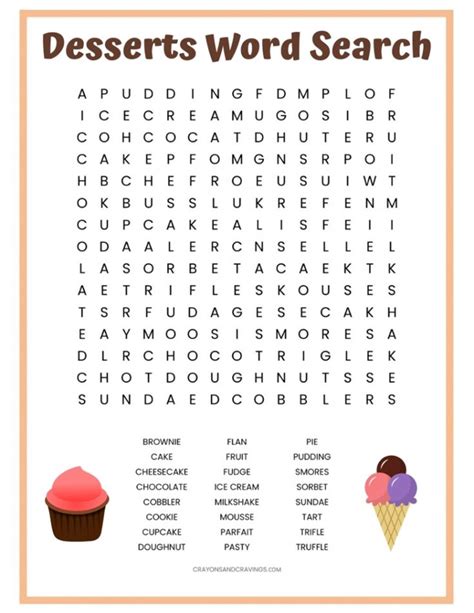 Desserts Word Search Free Printable Worksheet