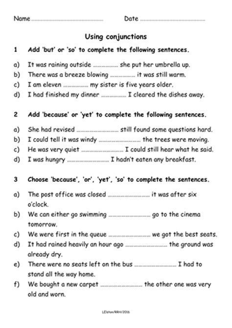 Using Conjunctions But Or Yet So Because Teaching Resources