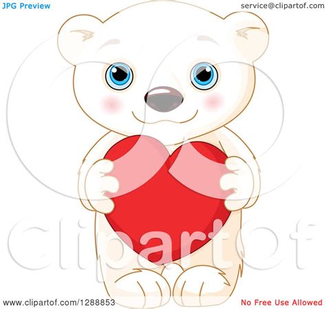Clipart Of A Cute Valentines Day Polar Bear Cub Holding A Red Heart