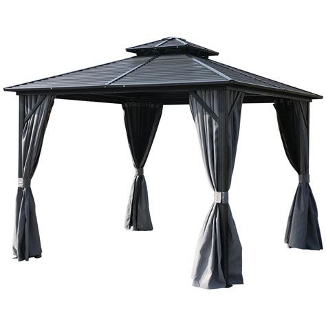 Outsunny 10 Ft X 10 Ft 2 Tier Roof Steel Hardtop Aluminum Permanent