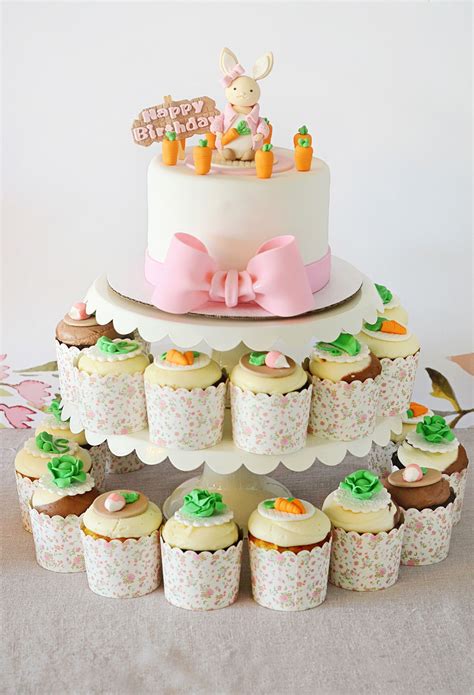 Bunny Themed Birthday Party Cupcake Cake Project Nursery Bunny