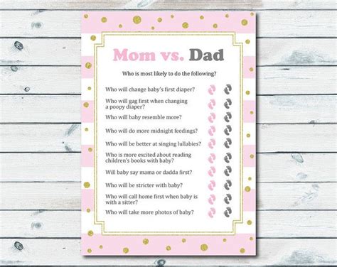 Printable Baby Shower Game Mom Or Dad Trivia Navy Blue And Hot Pink