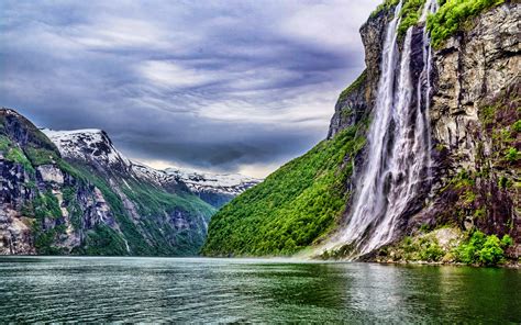 Download Wallpapers Norway 4k Fjord Waterfall
