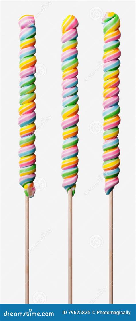 Three Long Lollipops With Colorful Rainbow Swirls Stock Image Image