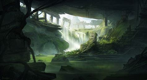 Jungle Ruins Concept Art Deep Shadows Fantasy Landscape Environment