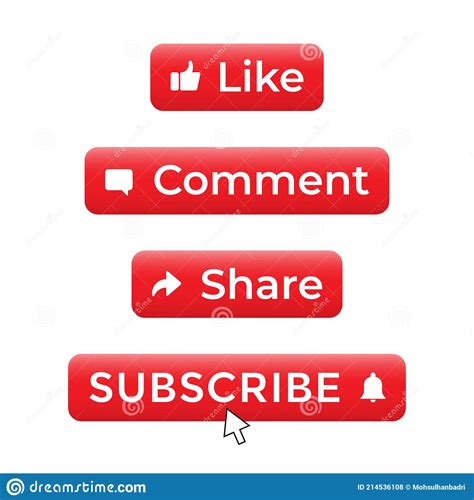 Like Comment Share And Red Subscribe Button Vector Illustration