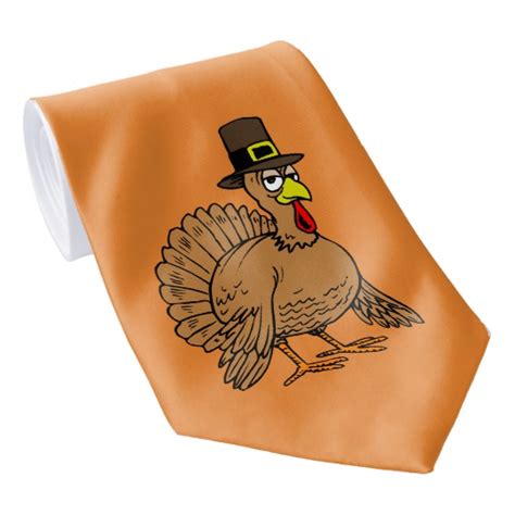 Cute Thanksgiving Turkey Pilgrim Orange Tie