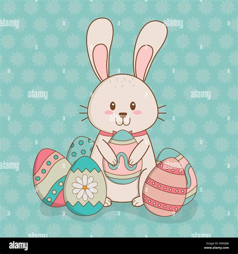 Little Rabbit With Egg Painted Easter Character Stock Vector Image