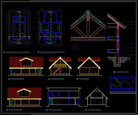 Wood Cabin 2 Storeys Chilean Patagonia Dwg Block For Autocad
