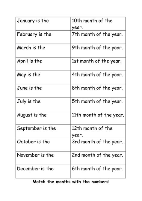 Months Of The Year Ordinal Numbers Worksheet