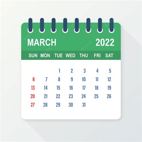 Premium Vector March 2022 Calendar Leaf Calendar 2022 In Flat Style