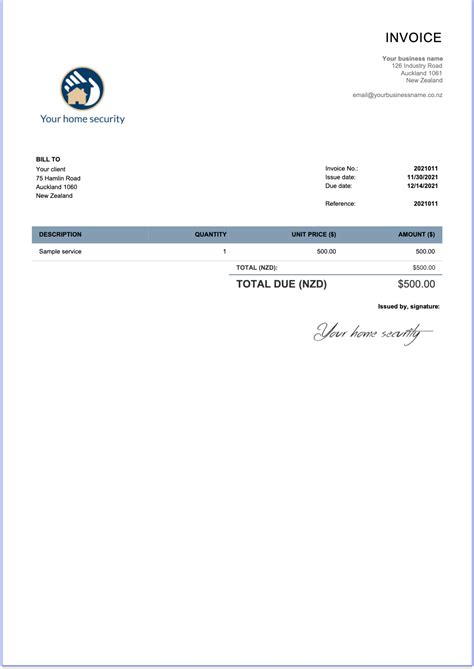 New Zealand Invoice Template Free And Editable Billdu