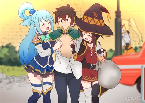 Megumin Aqua Darkness And Satou Kazuma Kono Subarashii Sekai Ni