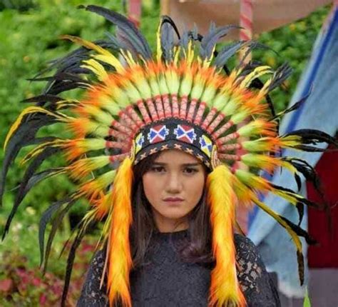 Aztec Feather Headdress Feather Yellow Hat Headdress Warbonnet Small
