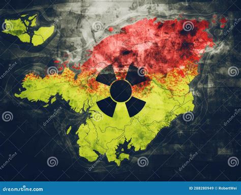 Nuclear Radioactive Sign On Land And Sea On Map Stock Image Image Of