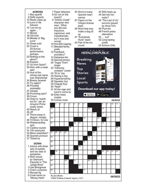 LA Times Crossword: Sept. 30, 2023 | Crosswords | yakimaherald.com