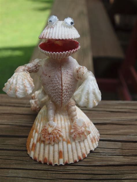 Vintage Hand Made Sculpture Seashell Frog Man Folk Art Figurine Shell