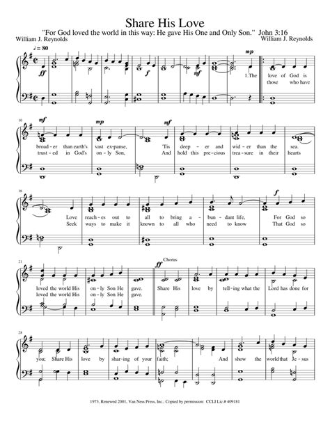 Share His Love Sheet Music For Piano Solo
