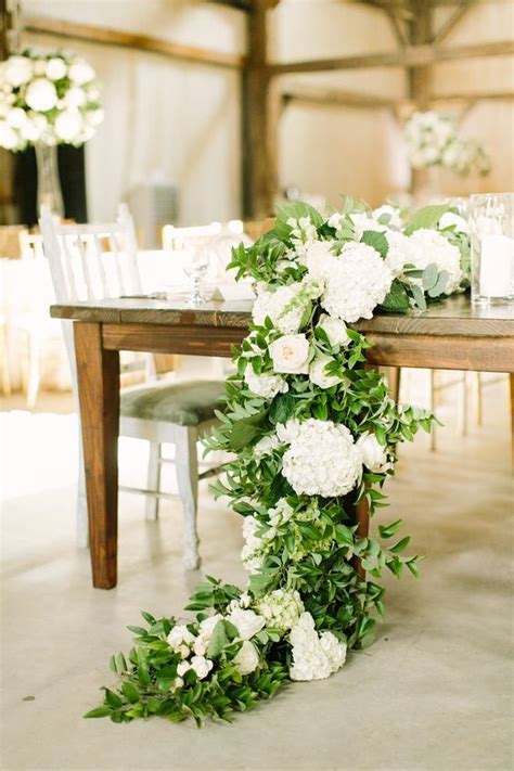 Floral Garland With Hydrangea Greenery And Garden Roses Wedding Colors