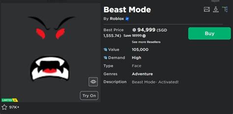 Beast Mode Roblox Limited Video Gaming Gaming Accessories In Game