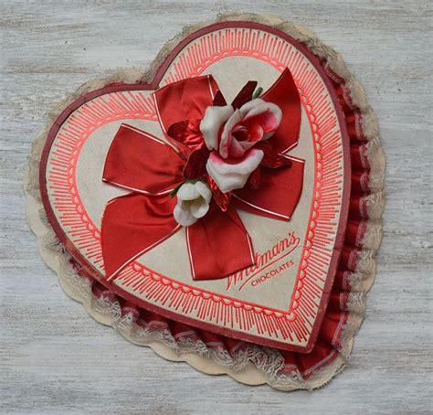 Chocolate bouquet with flowers and bear! Vintage Whitman Chocolates Heart Shaped Valentine Candy ...