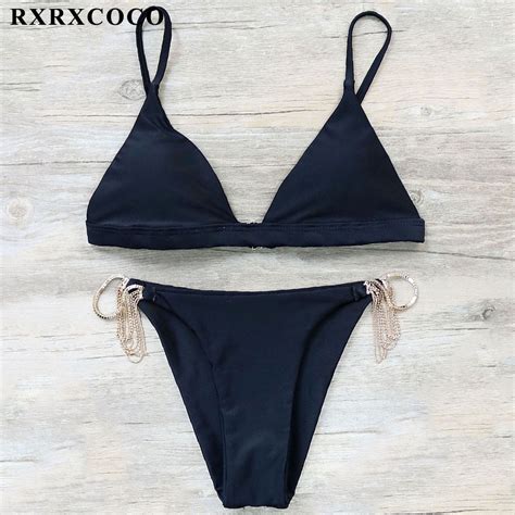 Rxrxcoco Brand Bikinis Women Set Sexy Chain Design Swimwear Woman Swimming Suit Push Up