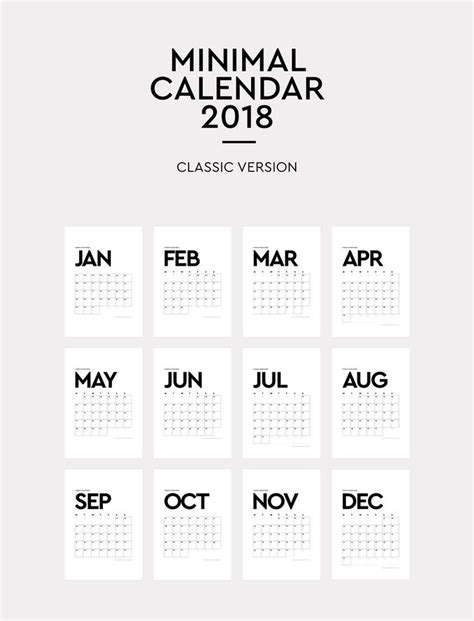 Printable Minimal Calendar 2018 Printable Wall Calendar Minimalist