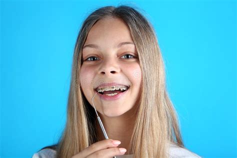 Smiling Girl With Dental Braces Stock Image Image Of Dental Human