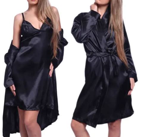 Hot Sexy Women Satin Lace Robe Sleepwear Lingerie Nightdress G String Pajamas In Robes From