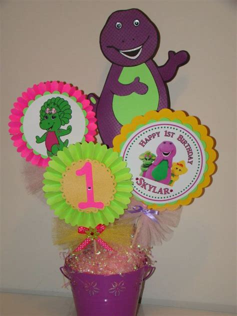 How Cute Is This Barney Centerpiece For A Girls Birthday Party