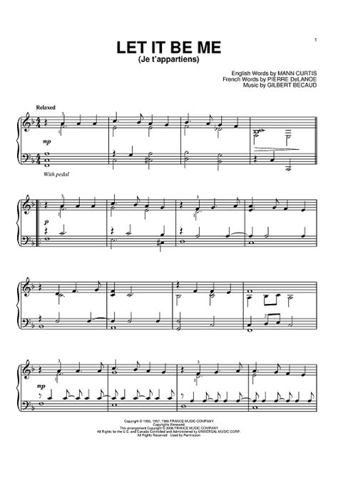 Let It Be Me Je Tappartiens Sheet Music By Elvis Presley The