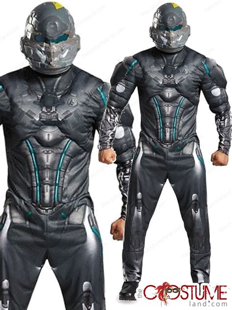 Spartan Locke Halo Muscle Men Costume Jumpsuit Two Piece Helmet Movie