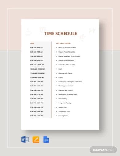 Time Schedule Template 8 Free Word Excel Pdf Documents Download