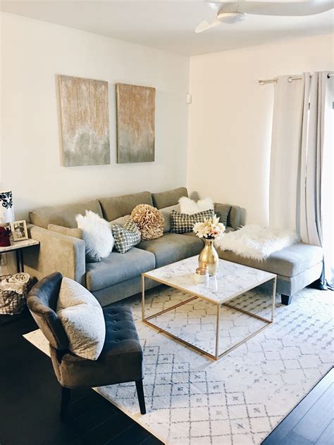 White Grey And Gold Apartment Living Room Gold Living