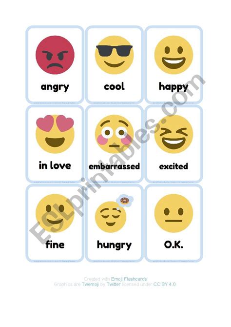 Feelings Emoji Flashcards Esl Worksheet By Spark