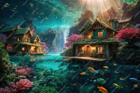Premium AI Image | Surreal Aquatic Paradise Where Reality and Fantasy