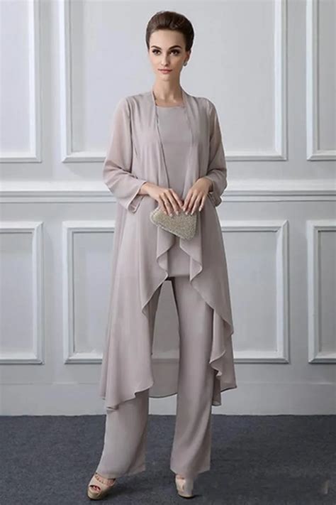 2018 Mother Of The Bride Pant Suit 3 Pieces Plus Size Elegant Gray