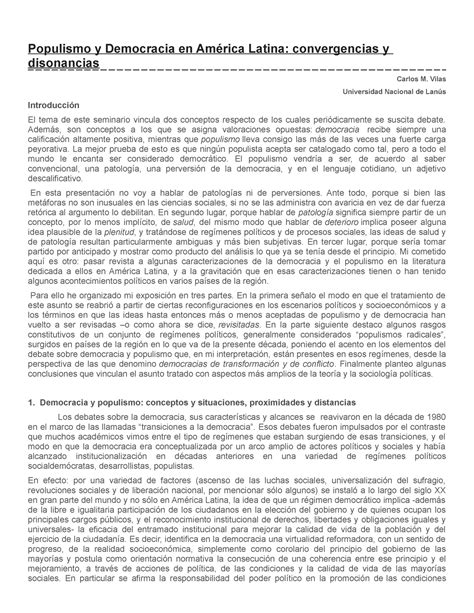 Vilas Populismo Y Democracia En Am Rica Latina Populismo Y Democracia