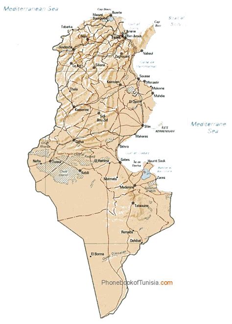 Detailed Relief And Administrative Map Of Tunisia Tunisia Detailed