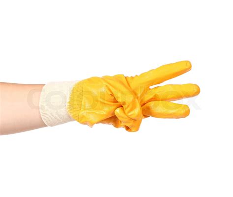 Hand In Rubber Glove Showing Three Stock Image Colourbox