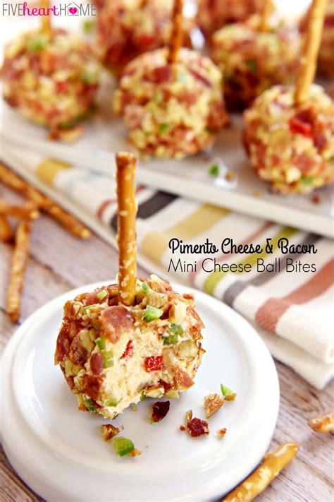 A single layer on cookie sheets. Pimento Cheese and Bacon Mini Cheese Ball Bites | Five Heart Home | Appetizers, Pimento cheese ...