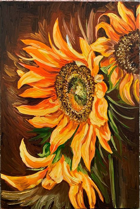 Sunflowers Oil Painting Wall Art Flower Home Decor Floral Etsy