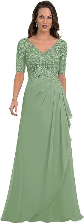 V Neck Plus Size Lace Bodice Mother Of The Bride Dress With Sleeves A